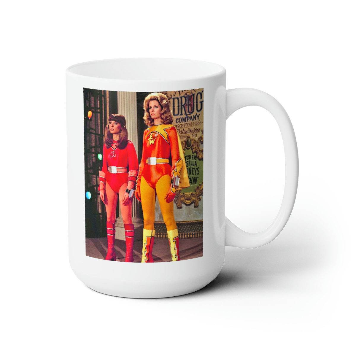 Electra Woman And Dyna Girl Saturday Morning 70s White Mug 15oz
