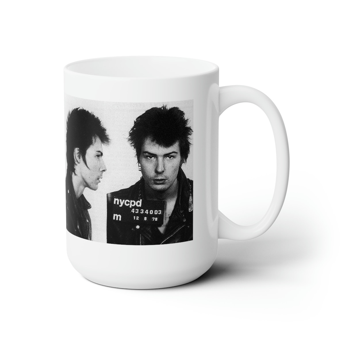 Sid Vicious NYPD mug shot charged with murder of Nancy white Mug 15oz