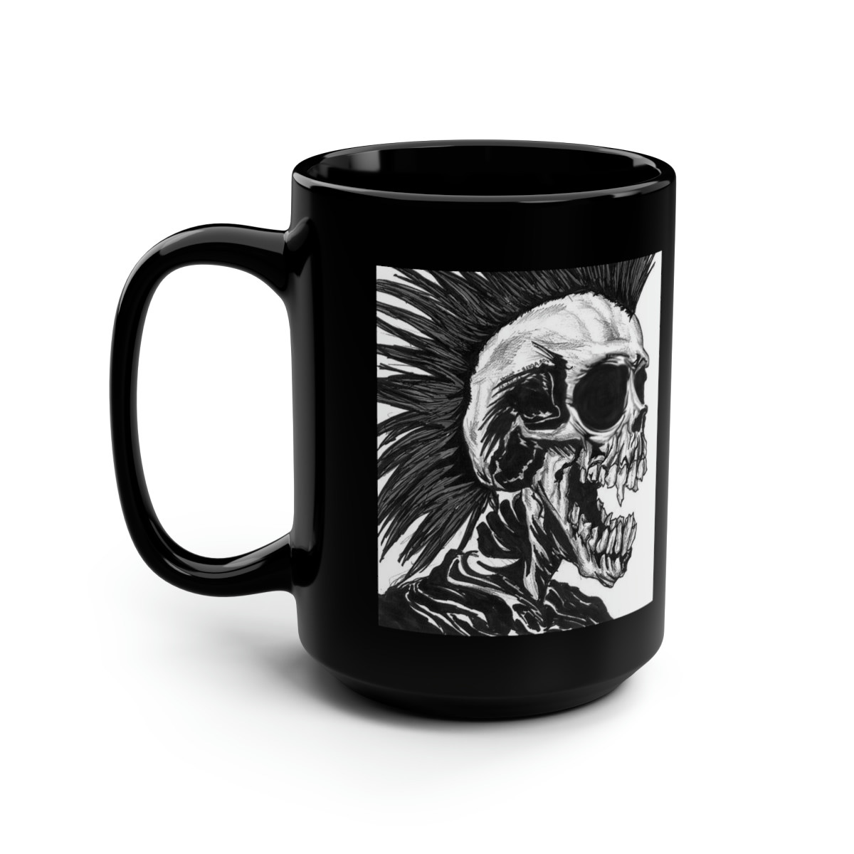 The Living Dead Skull With Mohawk 2 Black Mug 15oz
