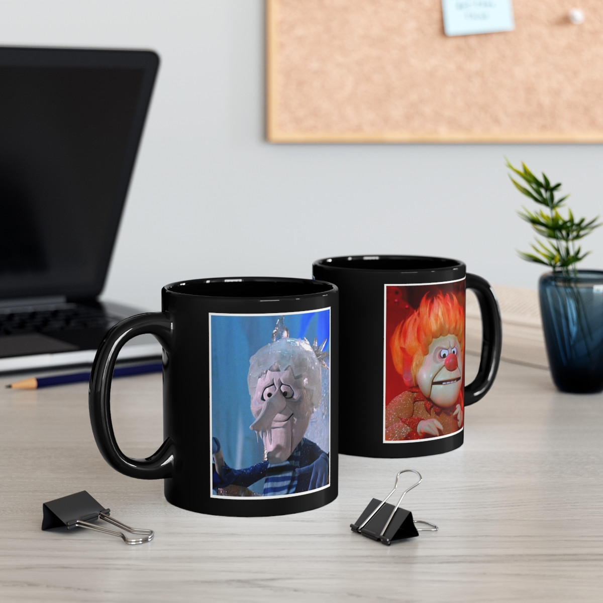 Christmas Heat Miser and Snow Miser The Year without Santa Black mug 11oz