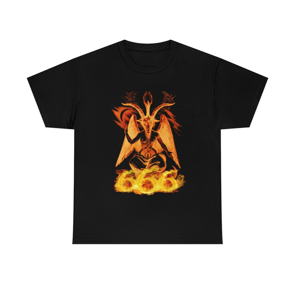 The Baphomet beast 666 golden fire Unisex Heavy Cotton Tee