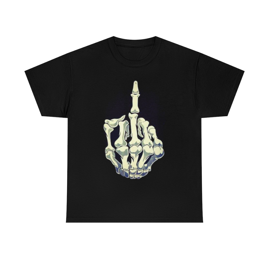 Skeleton middle finger FU Unisex Heavy Cotton Tee