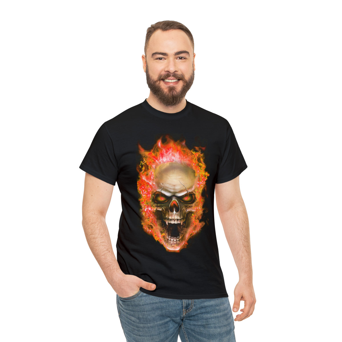 Flaming Demon Skull Orange Short Sleeve Tee