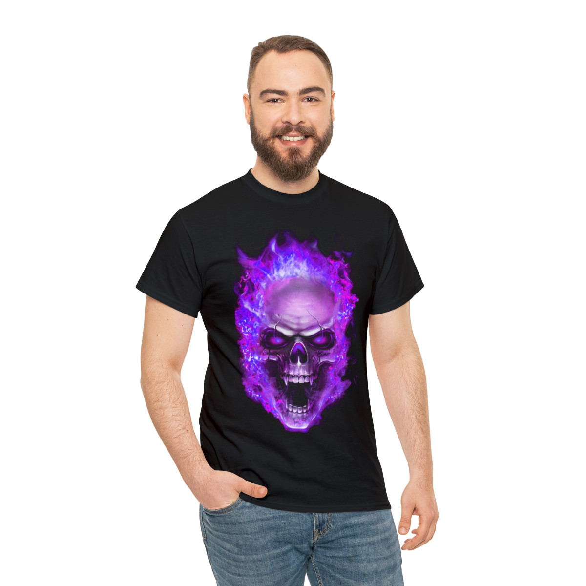 Flaming Demon Skull Purple Short Sleeve Tee