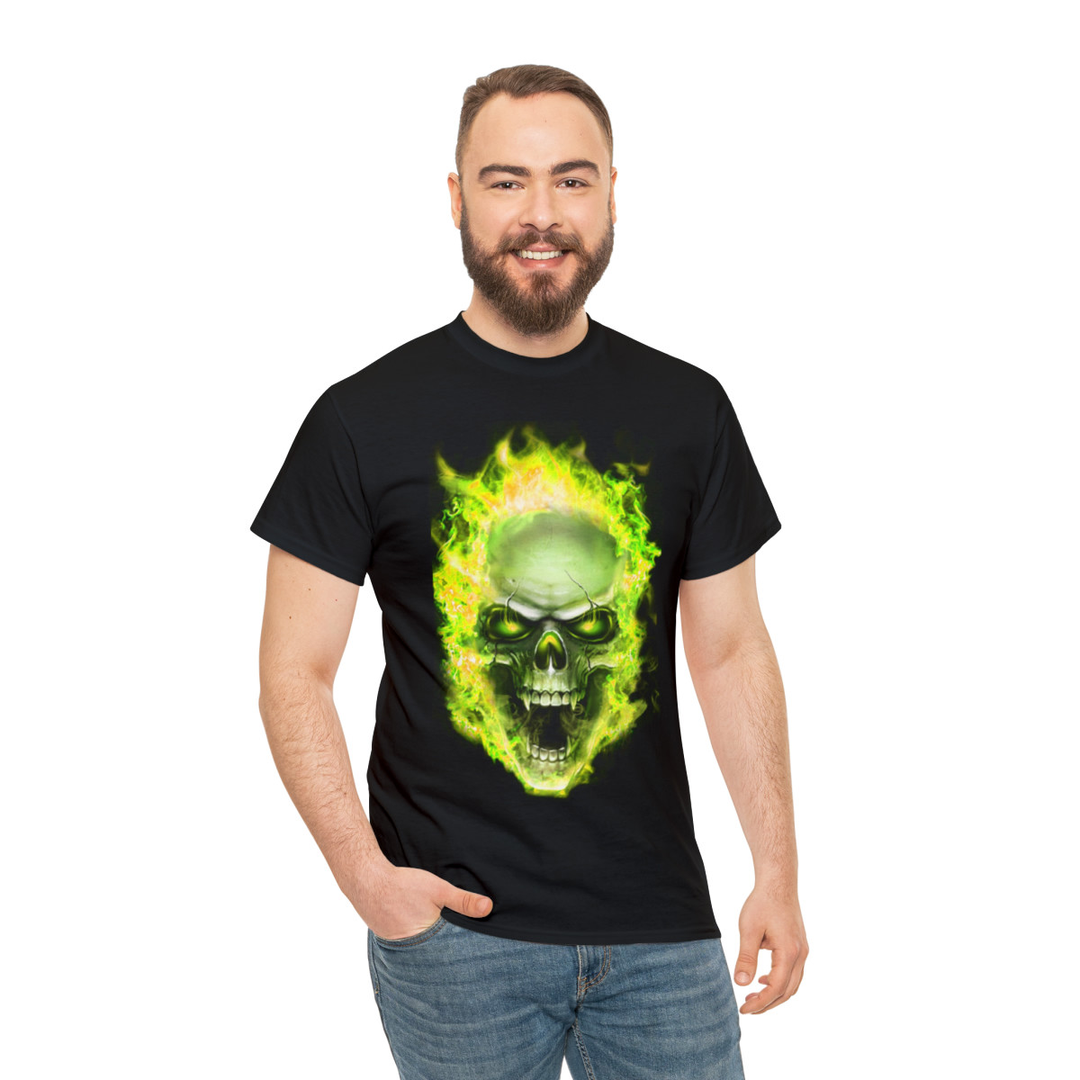 Flaming Demon Skull Yellow Short Sleeve Tee