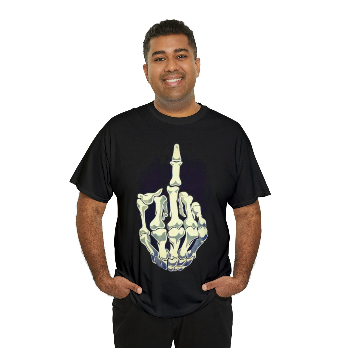 Skeleton middle finger FU Unisex Heavy Cotton Tee
