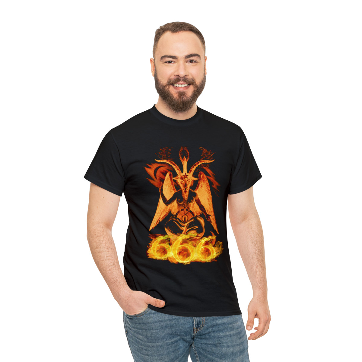 The Baphomet beast 666 golden fire Unisex Heavy Cotton Tee