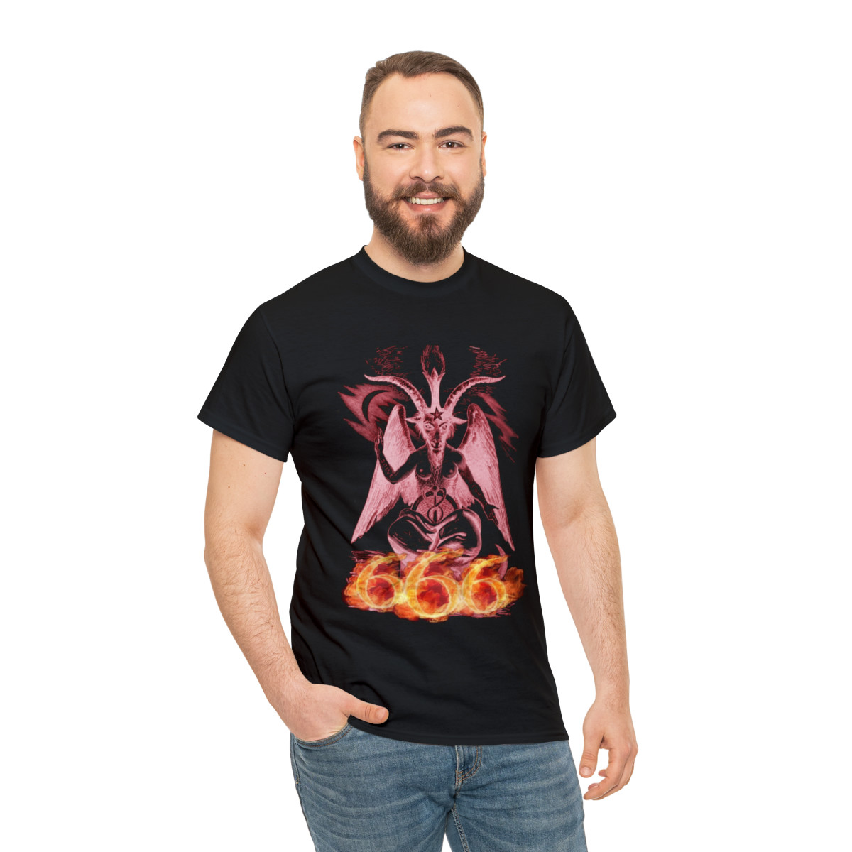 The Baphomet Beast 666 Pink Unisex Heavy Cotton Tee