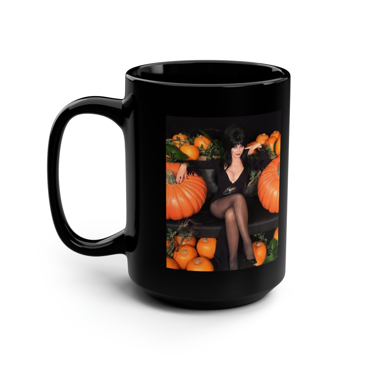 Elvira Pumpkin Patch Halloween Black Mug 15oz