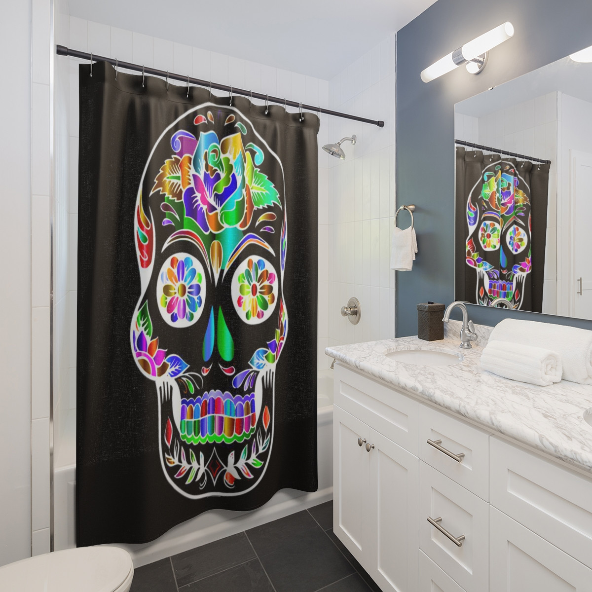 Cinco De Mayo Sugar Skull ﻿on Black Shower Curtains