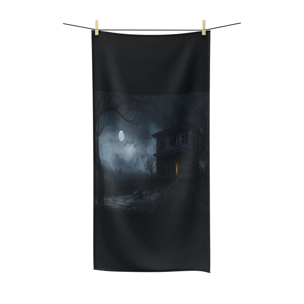 Creepy Spooky Old House on Black Polycotton Towel