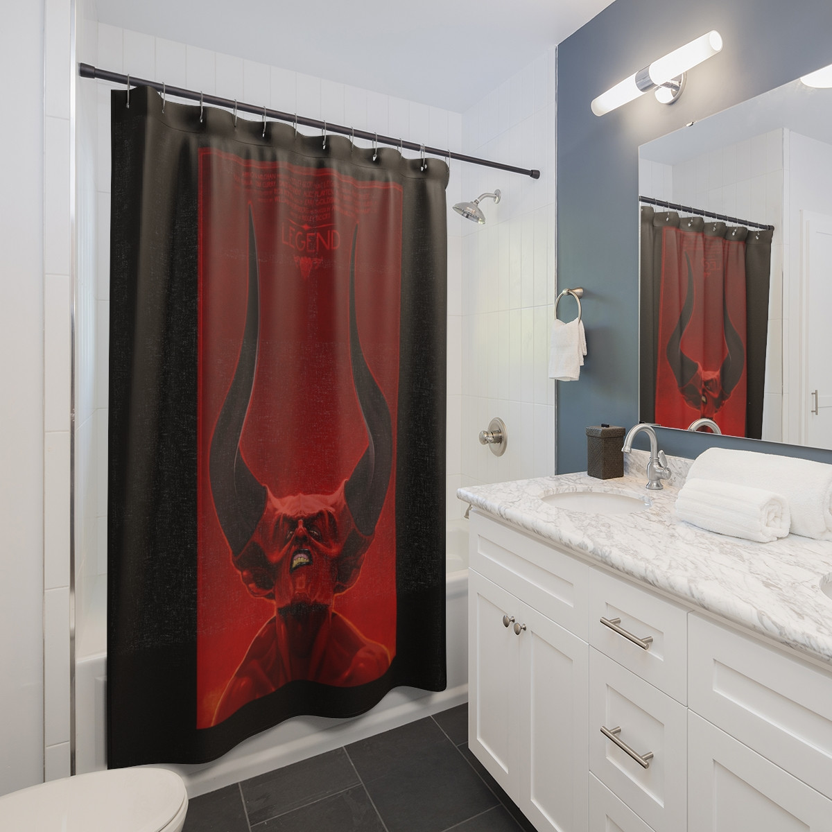 Legend monster Movie Poster on Black Shower Curtains