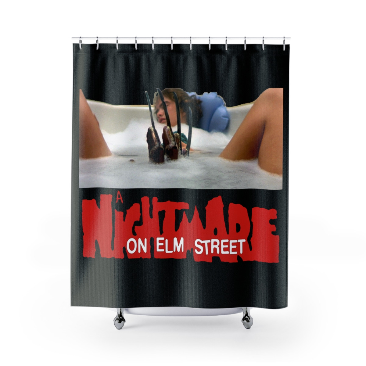  A Nightmare On Elm St Tub Scene on Black Shower Curtains