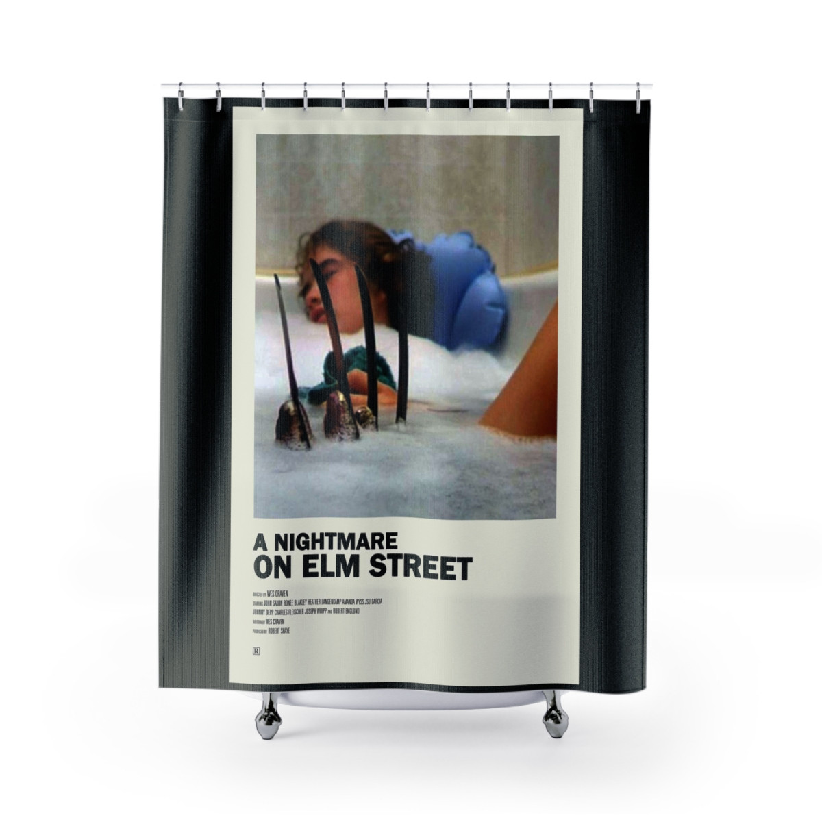 A Nightmare On Elm St movie poster on Black Shower Curtains