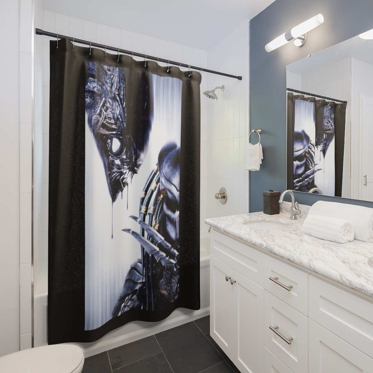 AVP Alien Verses Preditor on Black Shower Curtains