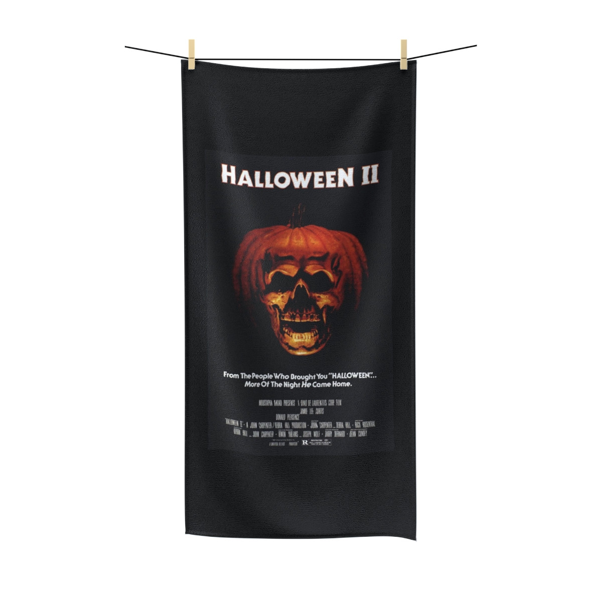 Halloween II Movie Poster on Black Polycotton Towel