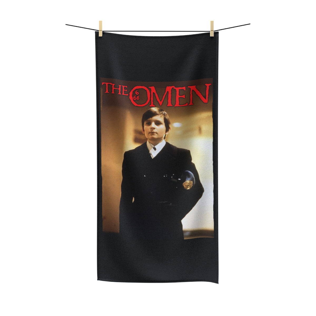 The Omen II Damian  on Black Polycotton Towel