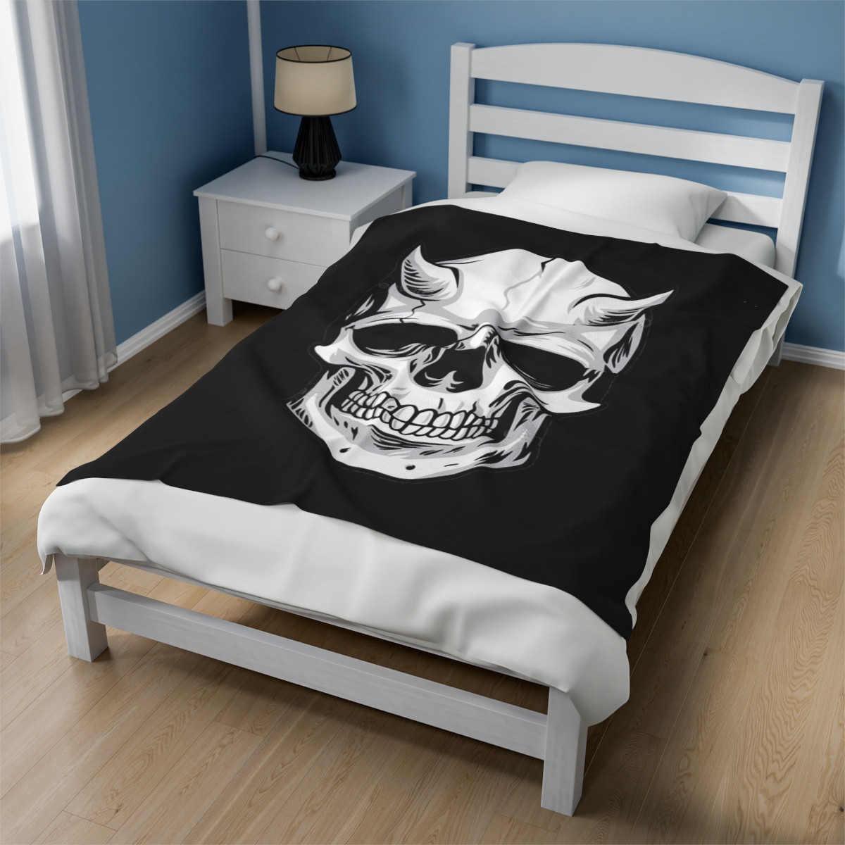 Demon Skull on Black Velveteen Plush Blanket
