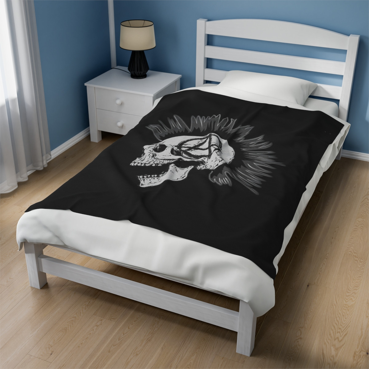 Anarchy Screaming Skull on Black Velveteen Plush Blanket