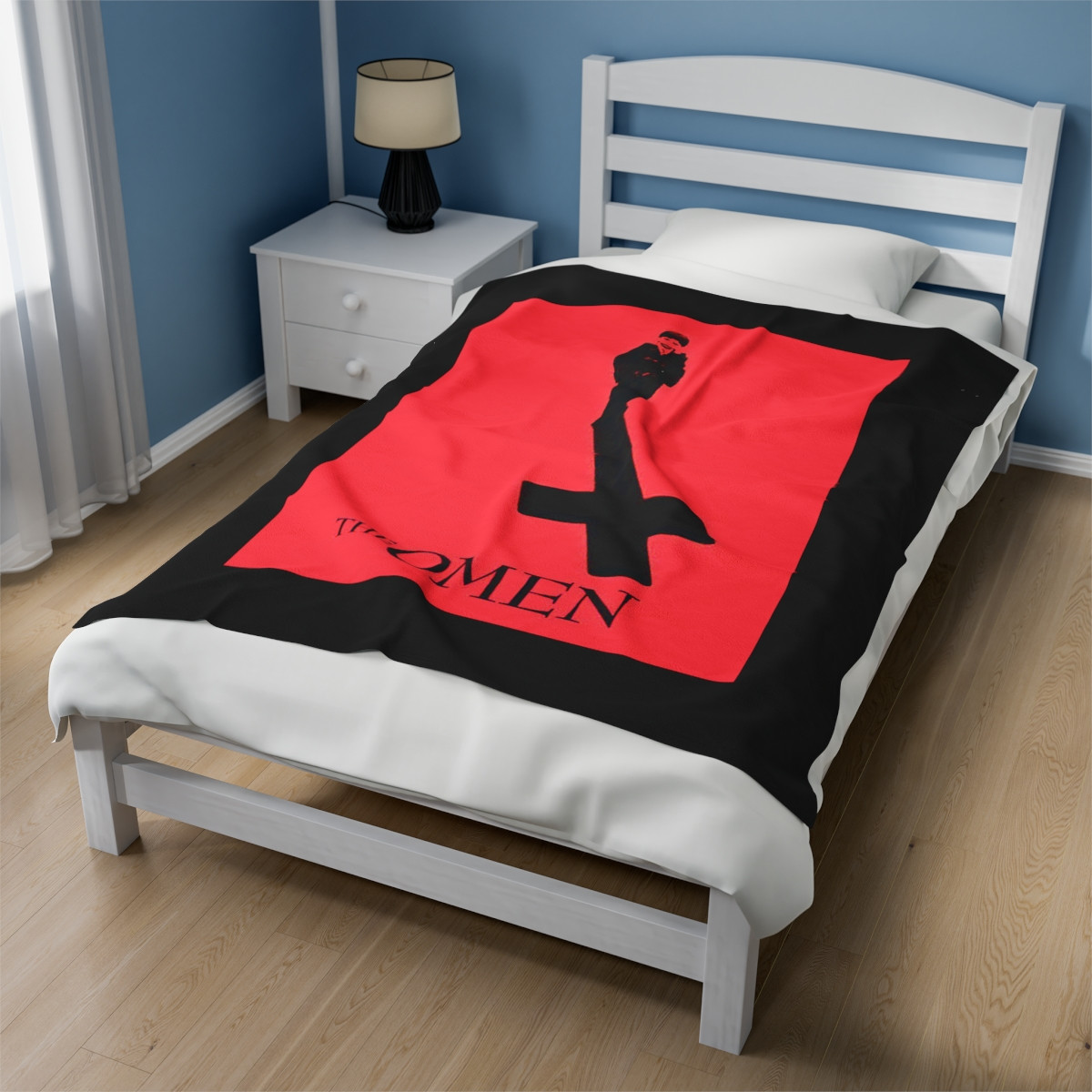 The Omen Shadow of a Cross on Black Velveteen Plush Blanket