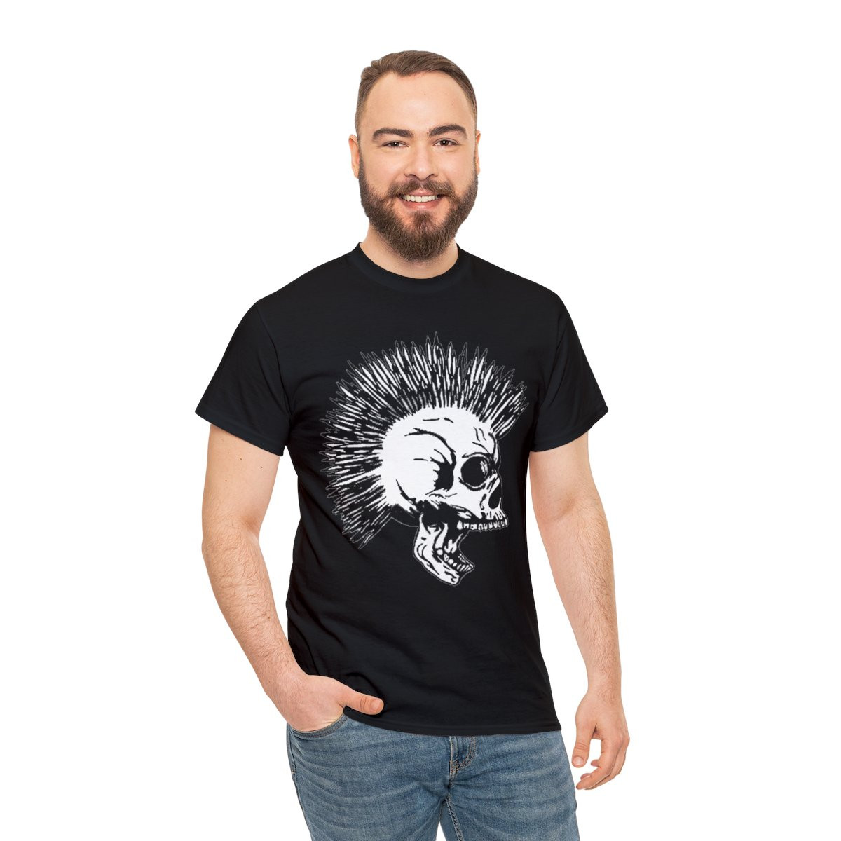 Screaing Skull with Mowhawk Right  Unisex Heavy Cotton Tee