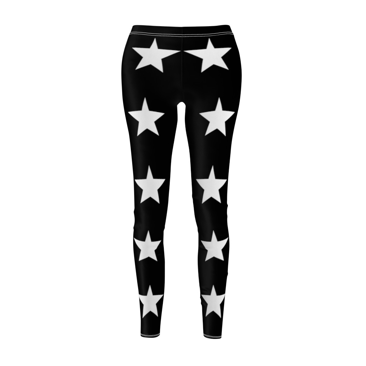 White Starl Design Number 1 on Black Women's Cut & Sew Casual Leggings (AOP)