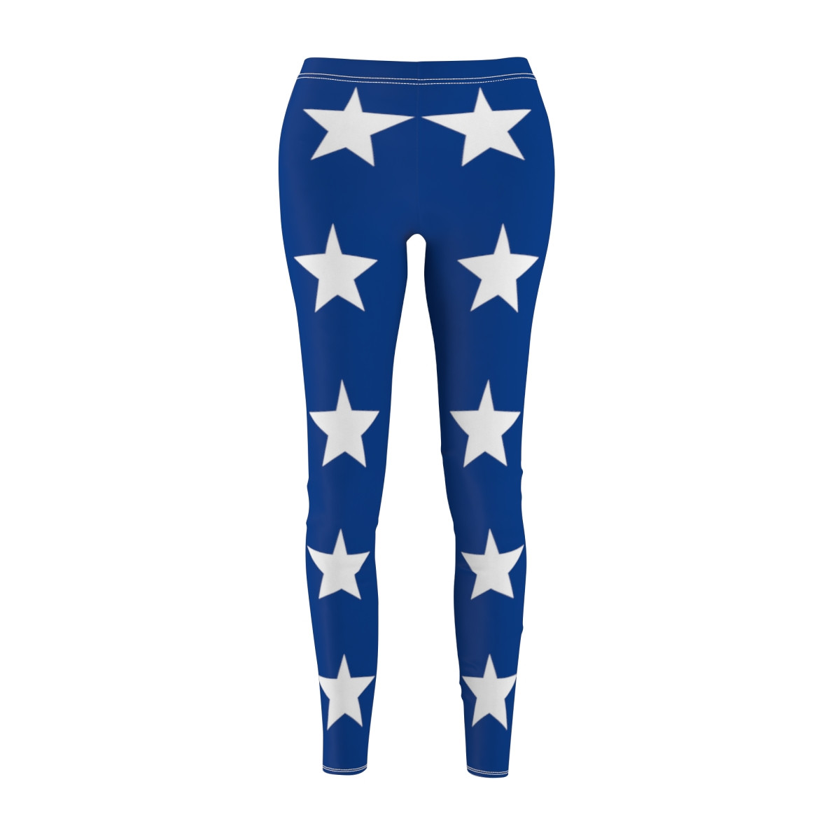 White Starl Design Number 1 on Blue Women's Cut & Sew Casual Leggings (AOP)