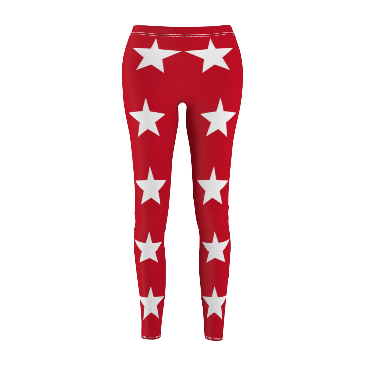 White Starl Design Number 1 on Red Design Number 5 Women's Cut & Sew Casual Leggings (AOP)