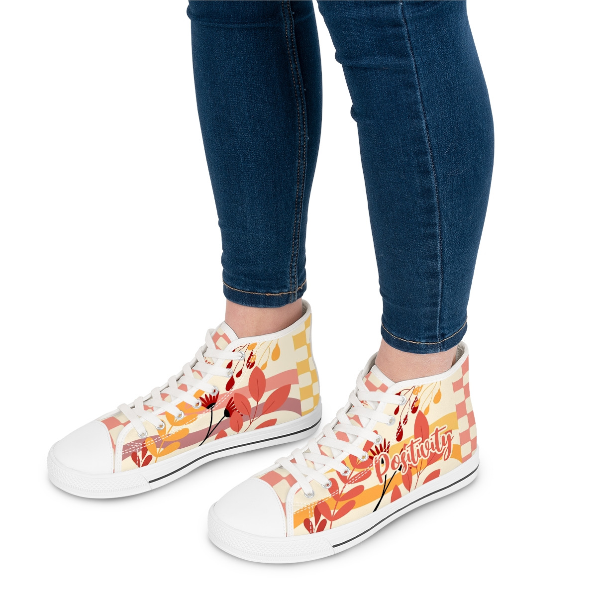 Positivity (Orange & Pink) Women's High-Top Canvas Sneakers