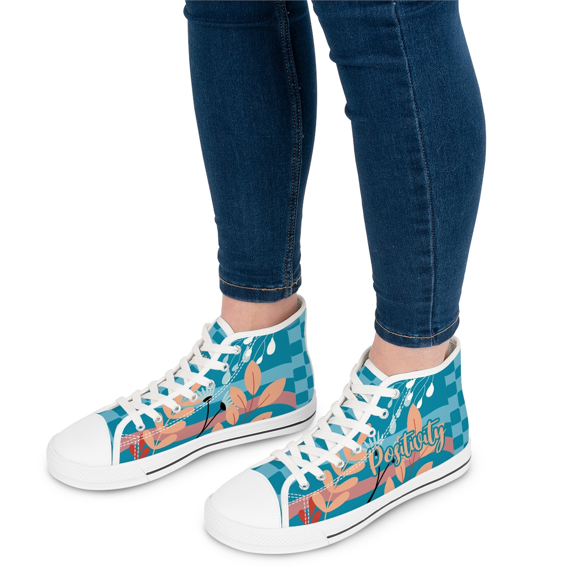 Positivity (Turqouise) Women's High-Top Canvas Sneakers