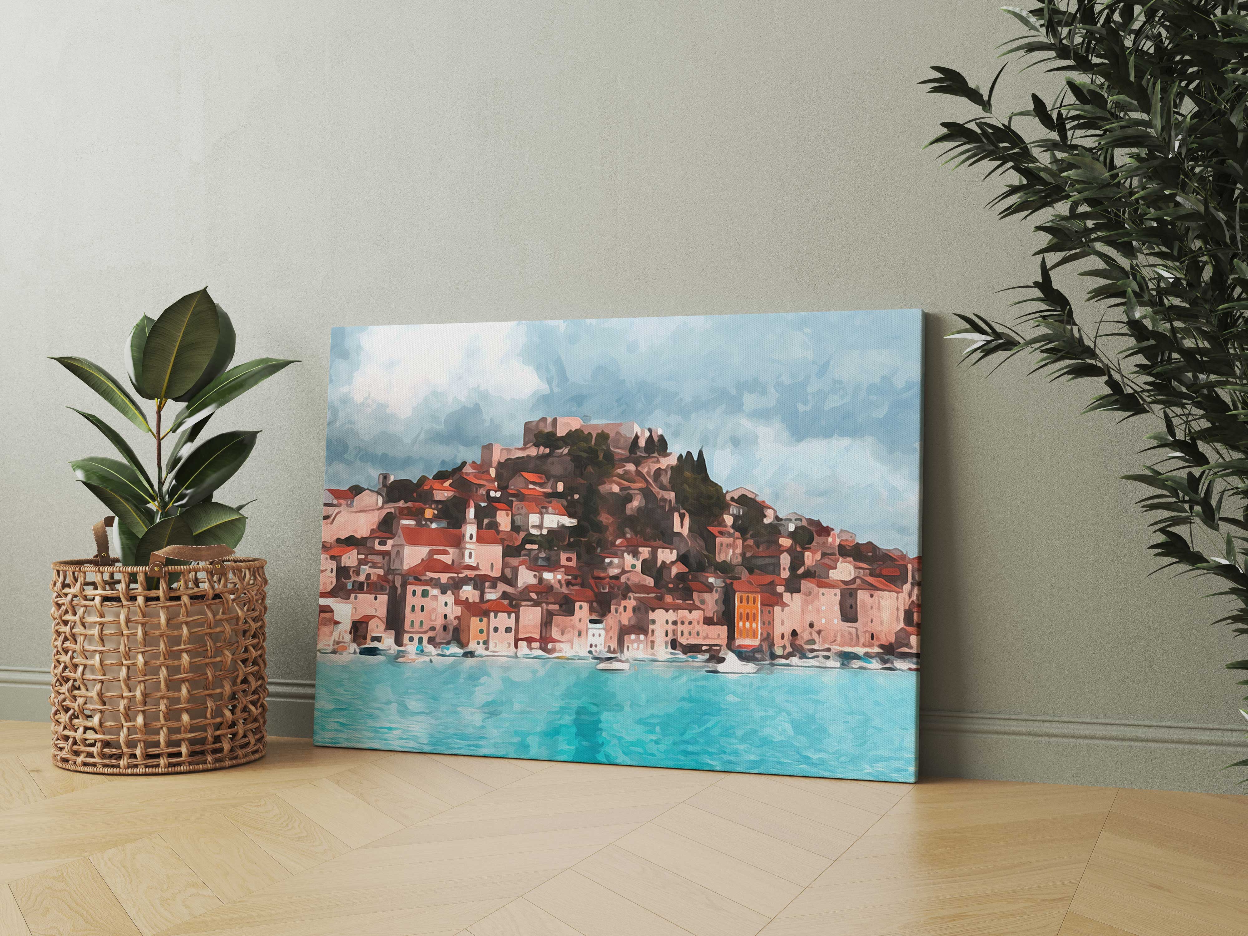 Beach Side Town Watercolor