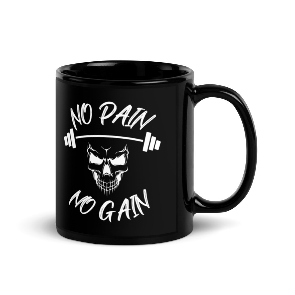 No Pain No Gain Black Glossy Mug