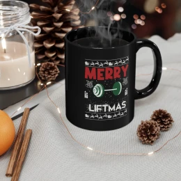Merry Liftmas Christmas Holiday 11oz Black Mug