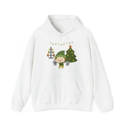 Christmas Elf Lifting a Barbell Holiday Unisex Heavy Blend™ Hooded Sweatshirt