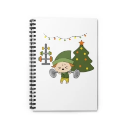 Christmas Elf Lifting a Barbell Holiday Spiral Notebook - Ruled Line