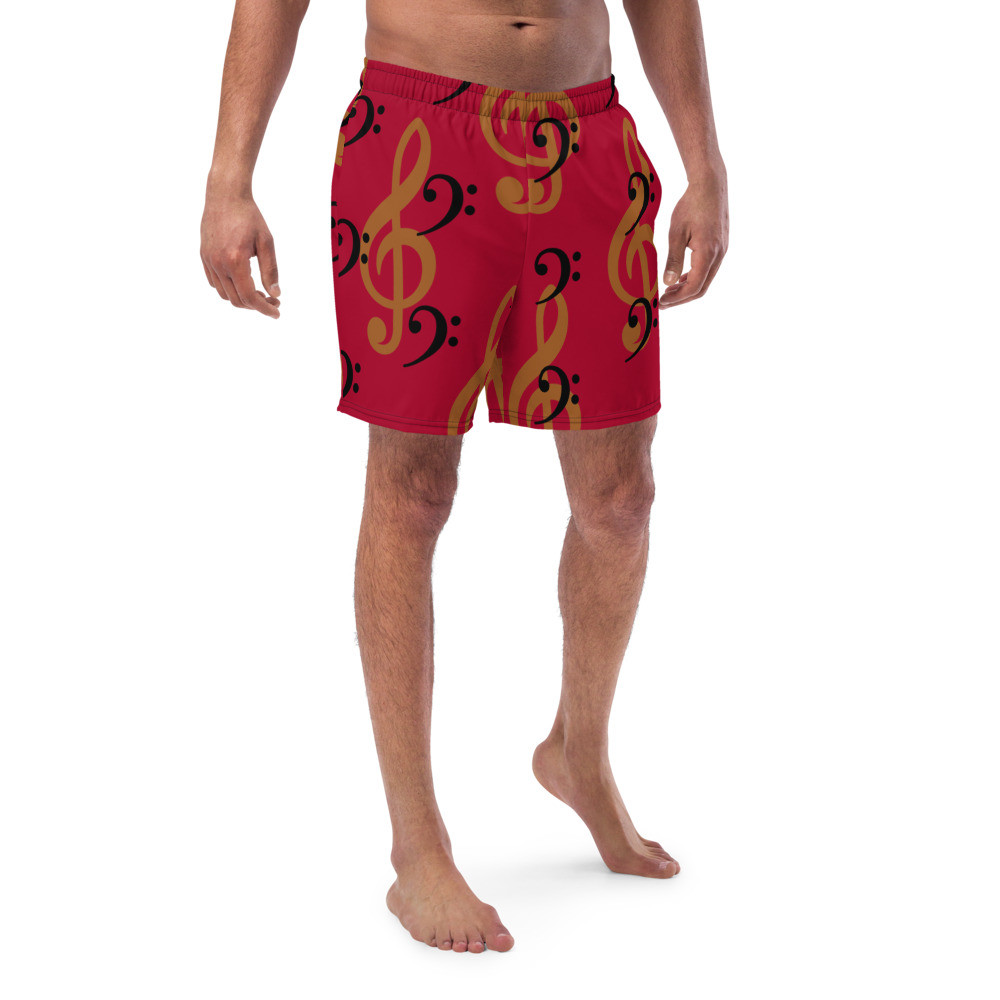 Men's Burgundy Music Note swim trunks