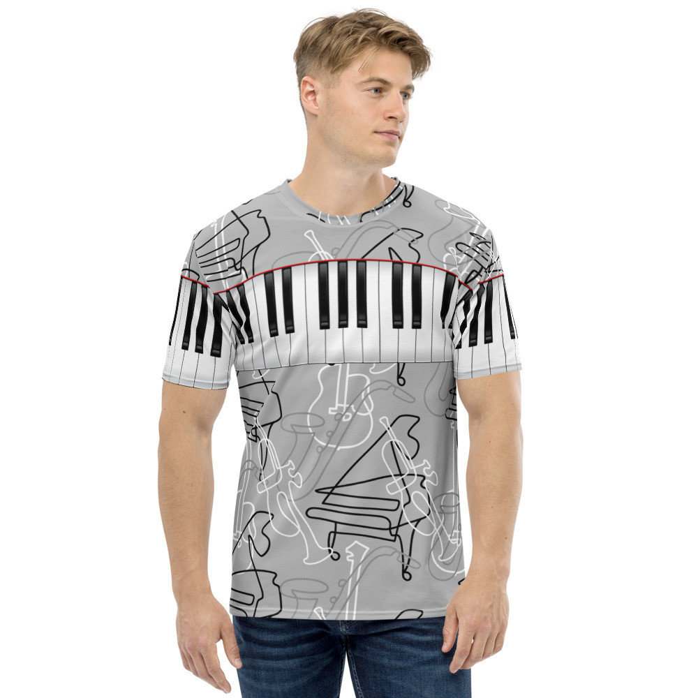 Music Instruments Lines Men's Black and Grey t-shirt