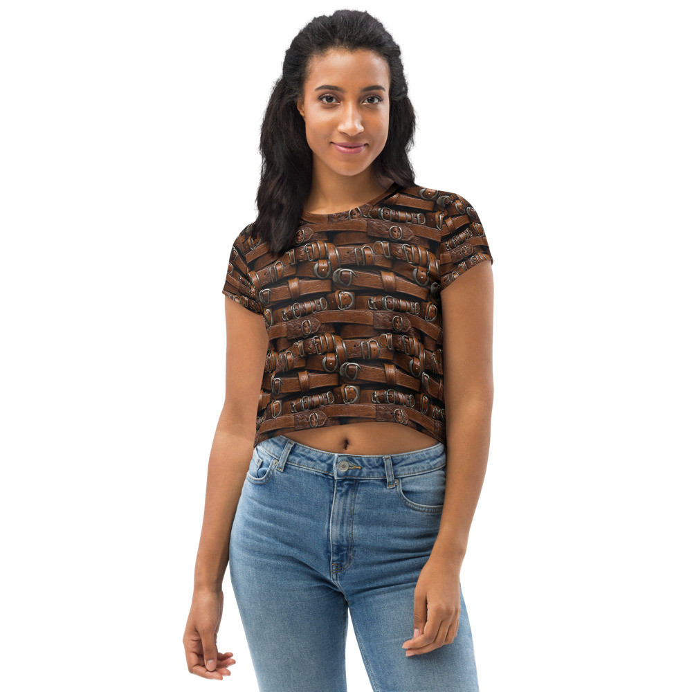 Brown Belt Print Crop Tee