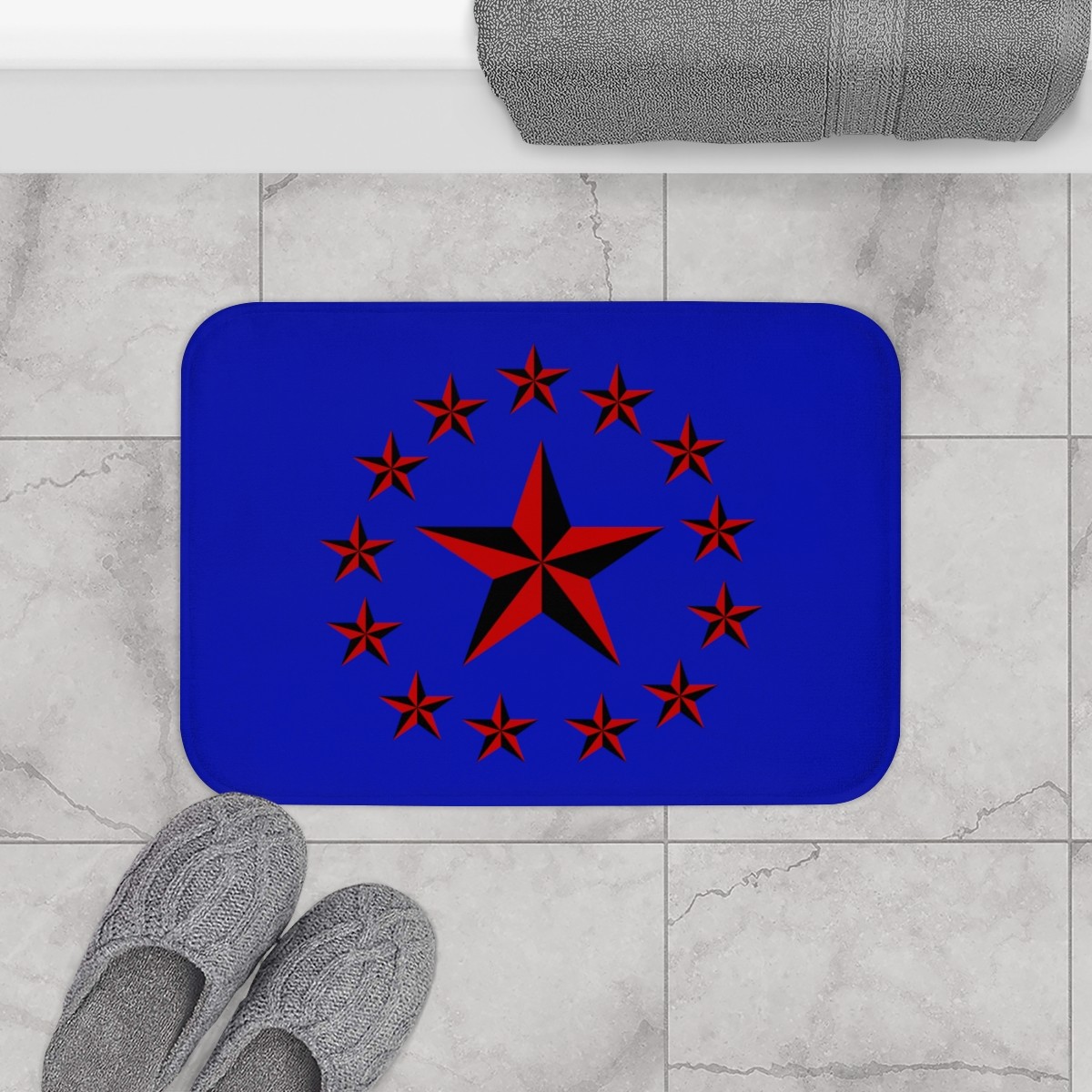 Red Nautical Stars Bath Mat
