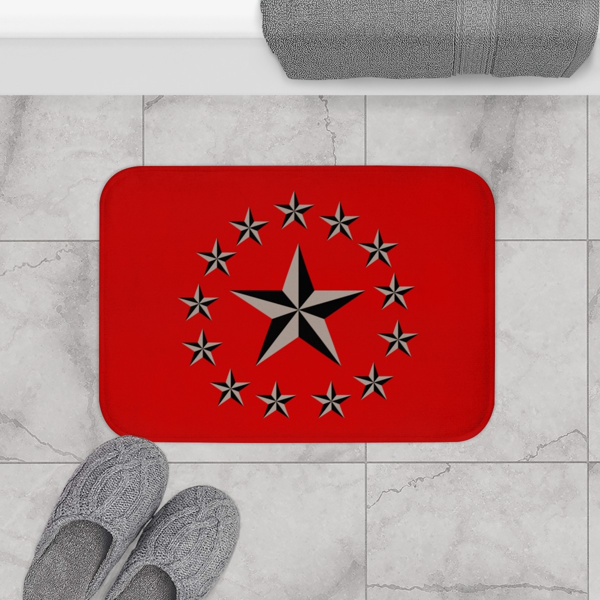 Gray Nautical Stars Bath Mat