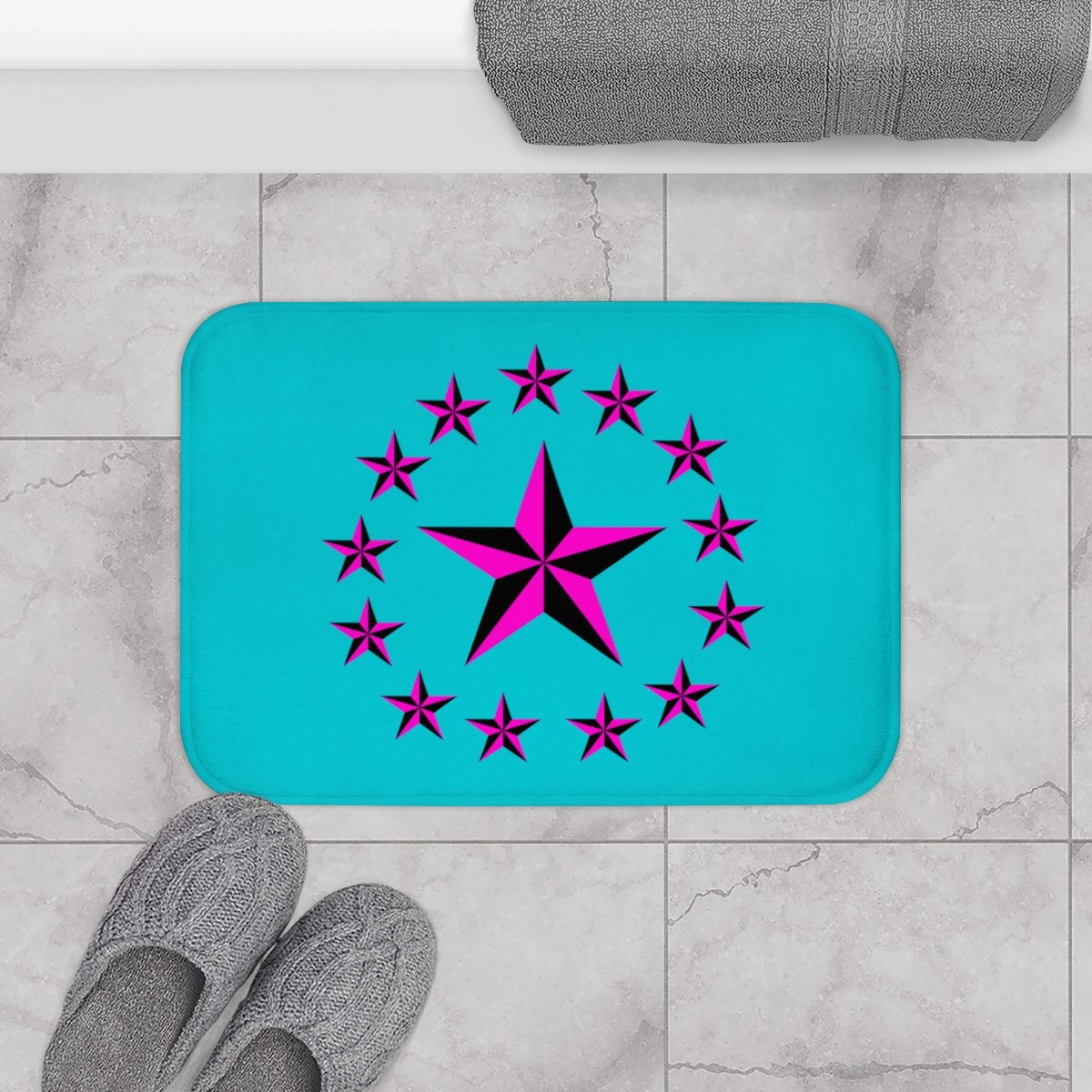 Pink Nautical Stars Bath Mat