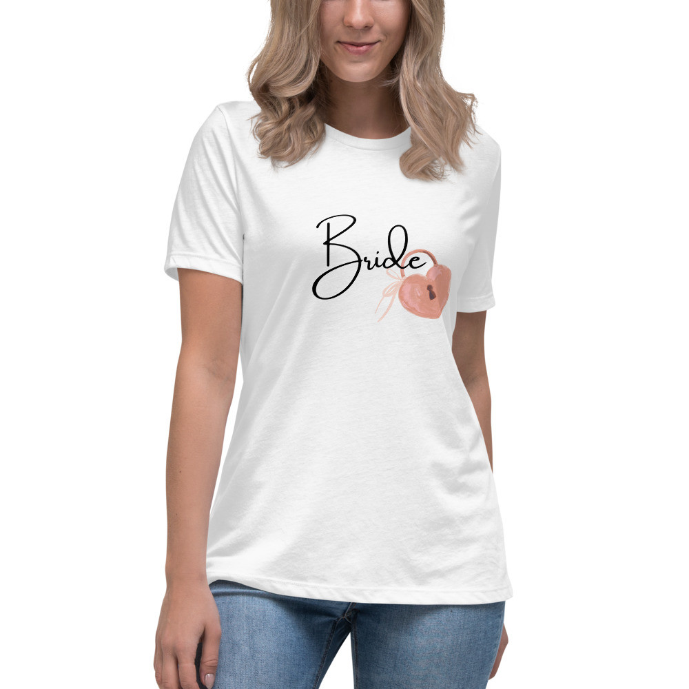 Bride with pink heart lock Women's Relaxed T-Shirt bridal shower bachelorette