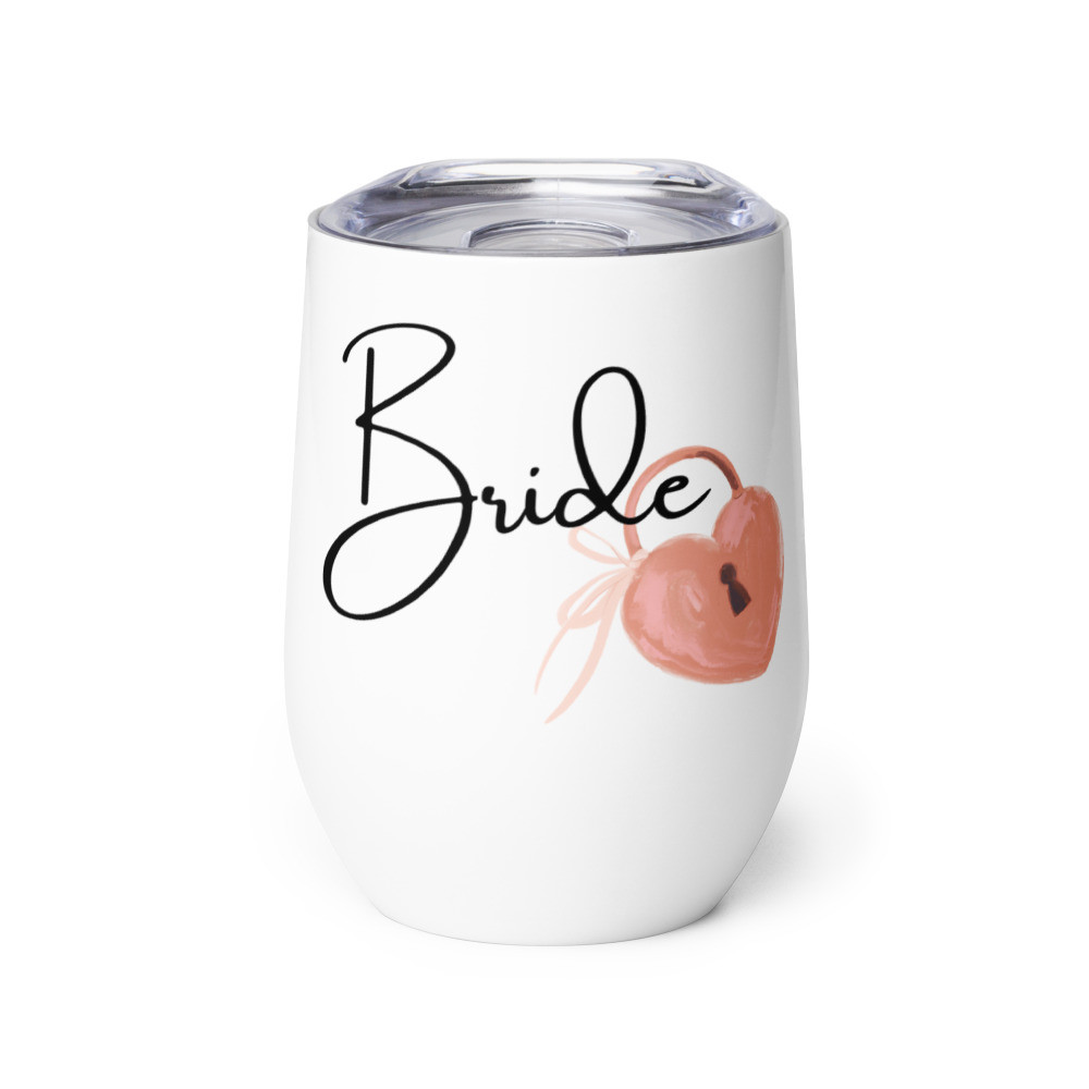 Bride Wine tumbler heart lock bridal shower bachelorette
