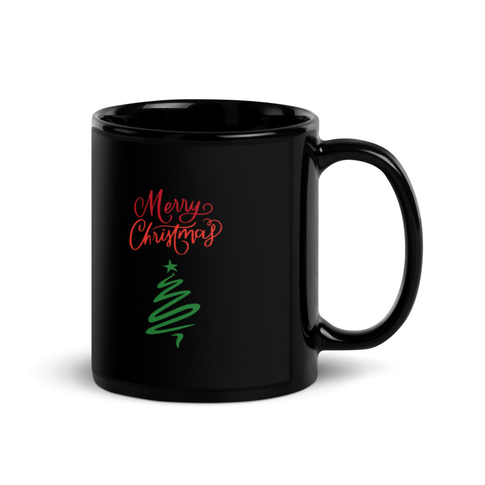 Merry Christmas modern green tree Black Glossy Mug