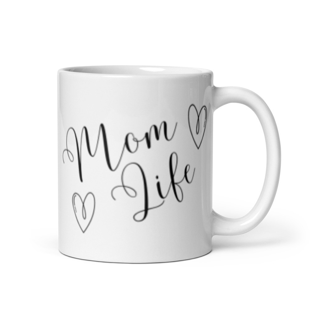 Mom Life two hearts White glossy mug