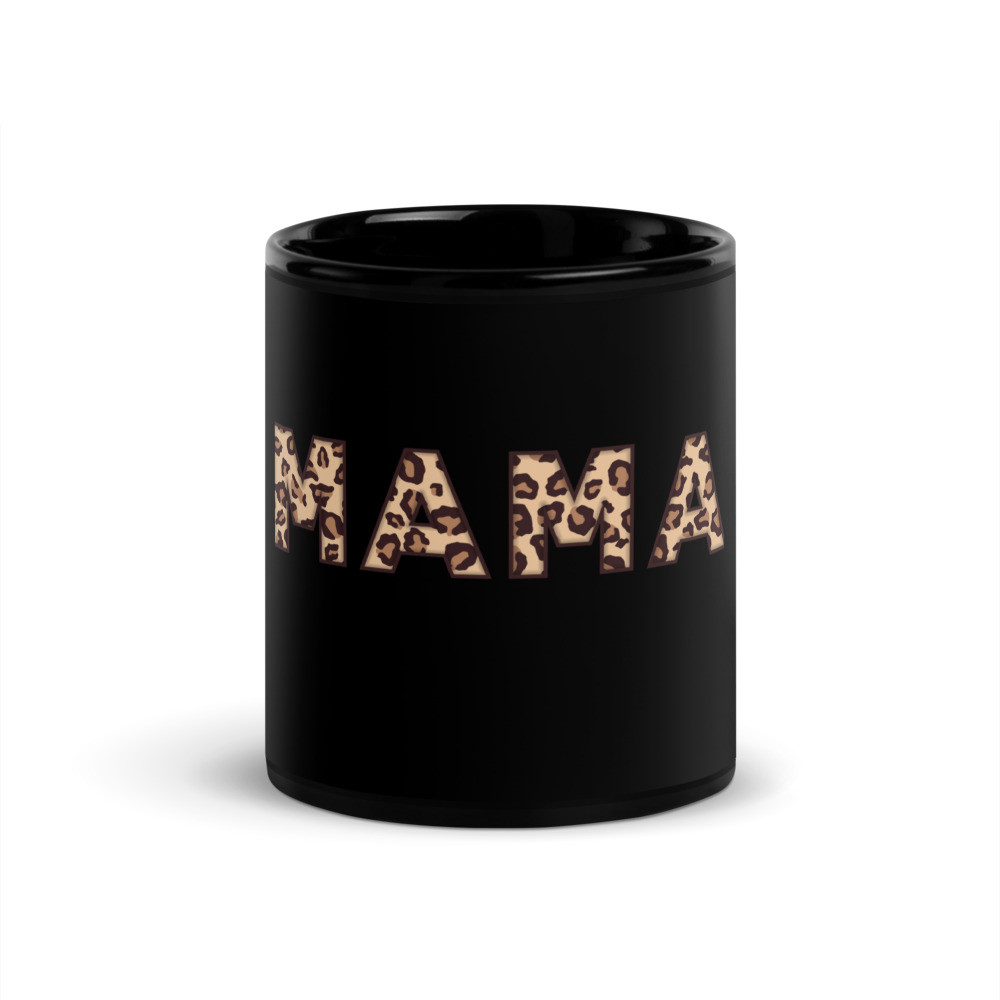 MAMA leopard letters Black Glossy Mug