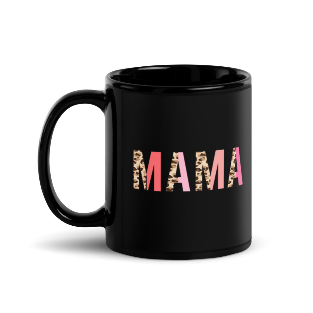 Mama multi leopard Black Glossy Mug