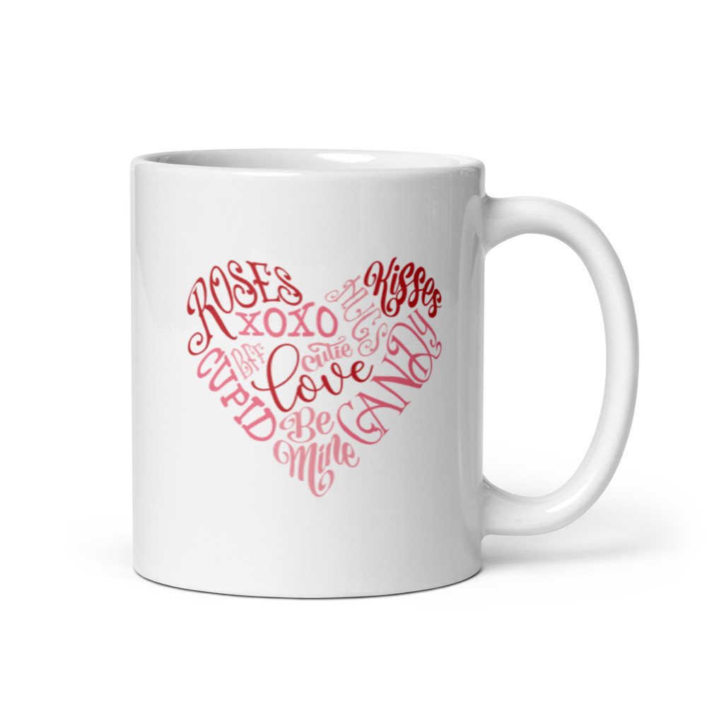Love Words Heart White glossy mug