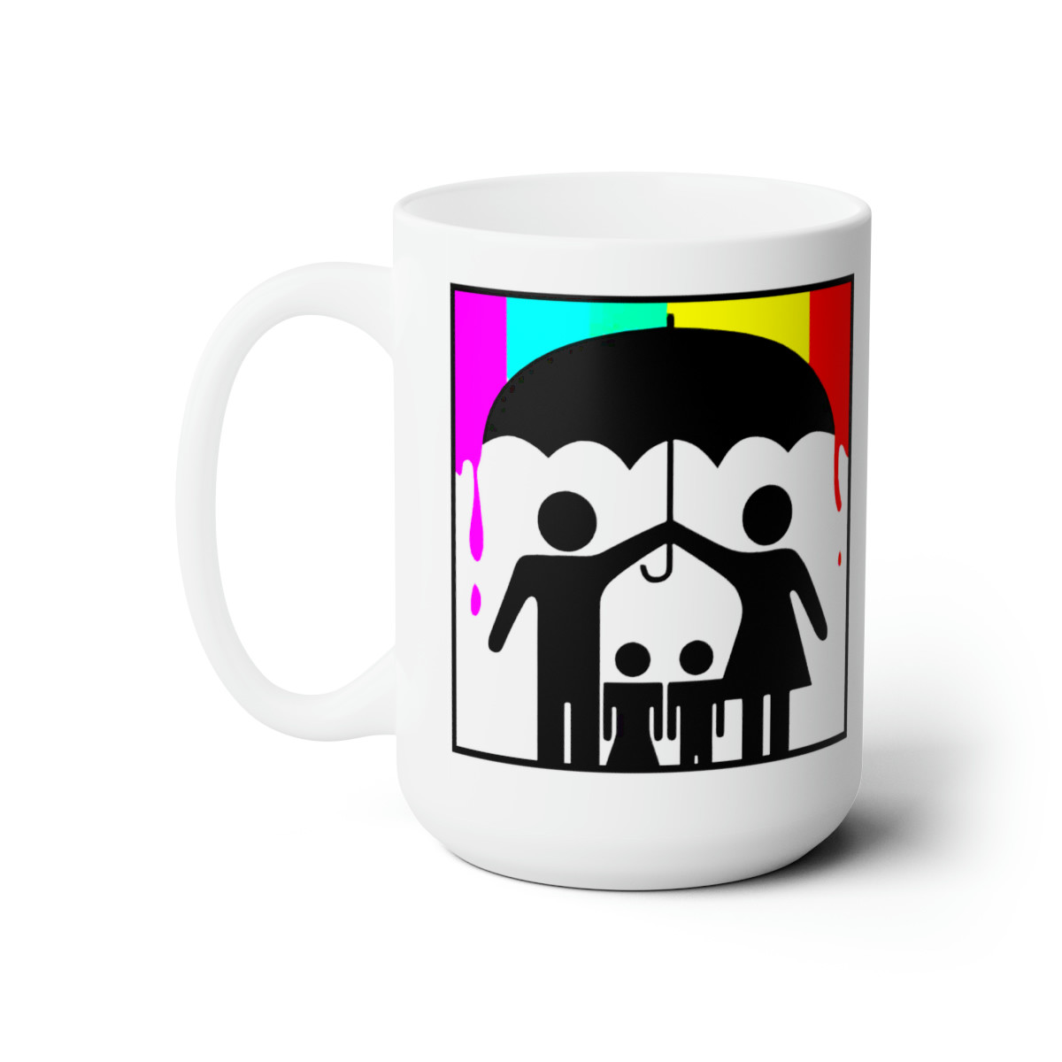 Umbrella Protecting children from rainbows on white Mug 15oz