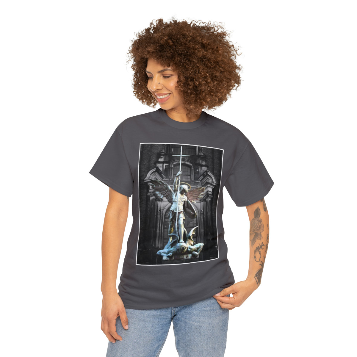 Angel Michael defeating Lucifer St. Michael's Church Unisex Heavy Cotton Tee